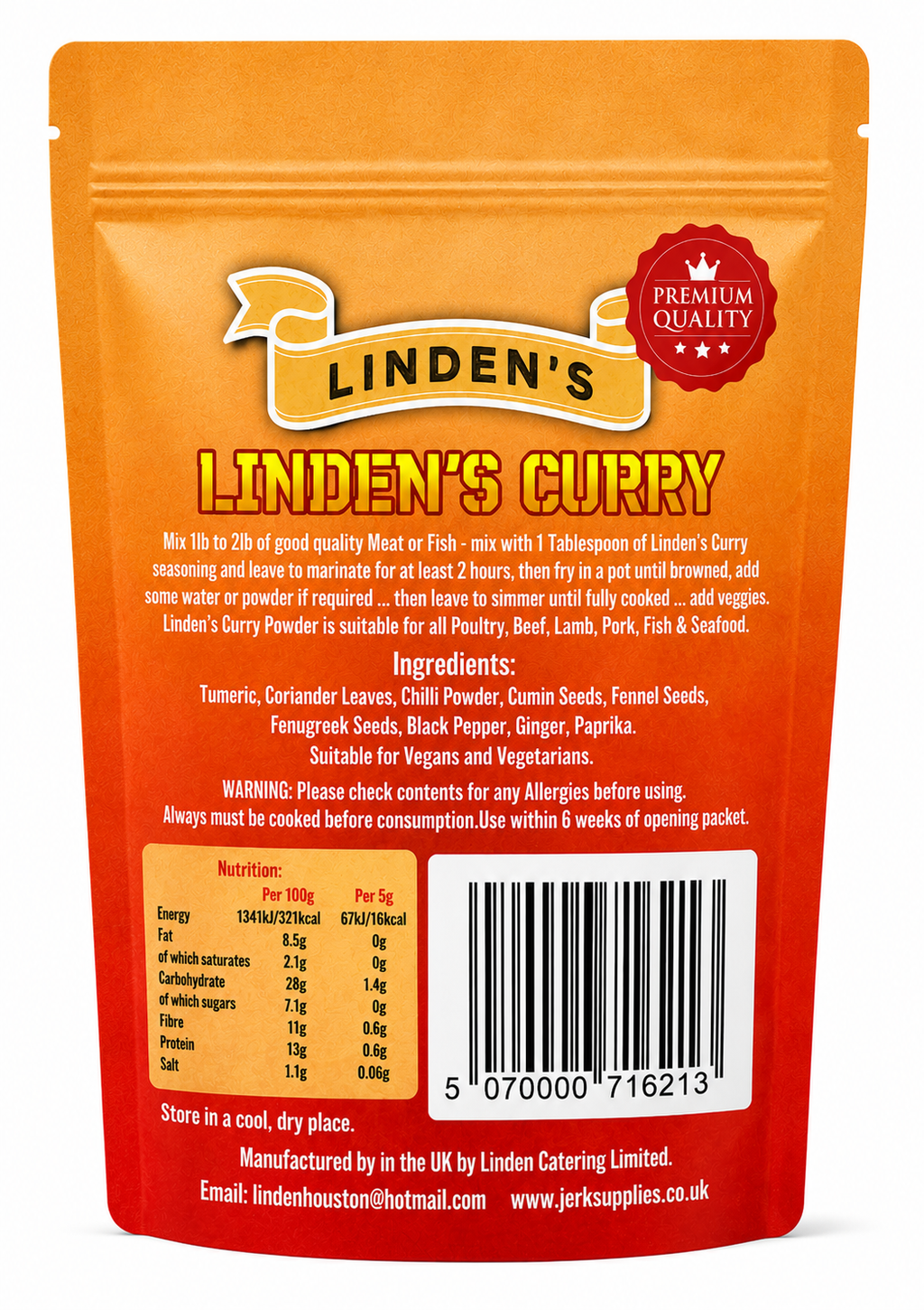 Linden’s Authentic Caribbean Curry Powder – 250g