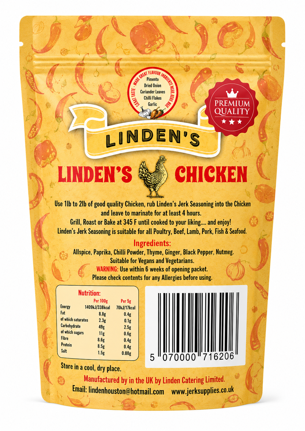Linden’s Authentic Jamaican Jerk Seasoning Rub – 250g